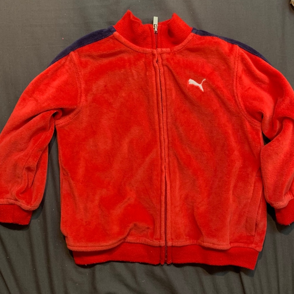 Velour puma red zip up sweater - Picture 1 of 3
